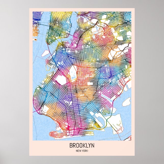 Poster Mapa do Brooklyn em Nova Iorque (Frente)
