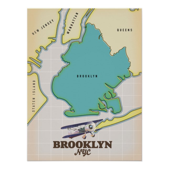 Pôster Mapa do Brooklyn em Nova Iorque (Frente)