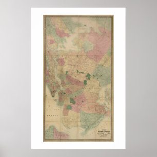 Pôster Mapa do Brooklyn Vintage 1872 - Nova Iorque, Queen
