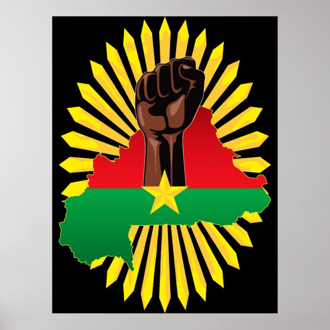 Poster Mapa do Burkina Faso, Bandeira e Resistência à Rev (Frente)