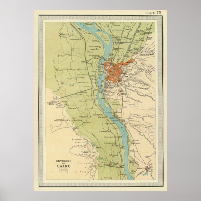 Poster Mapa do Cairo no Egito (1822) (Frente)