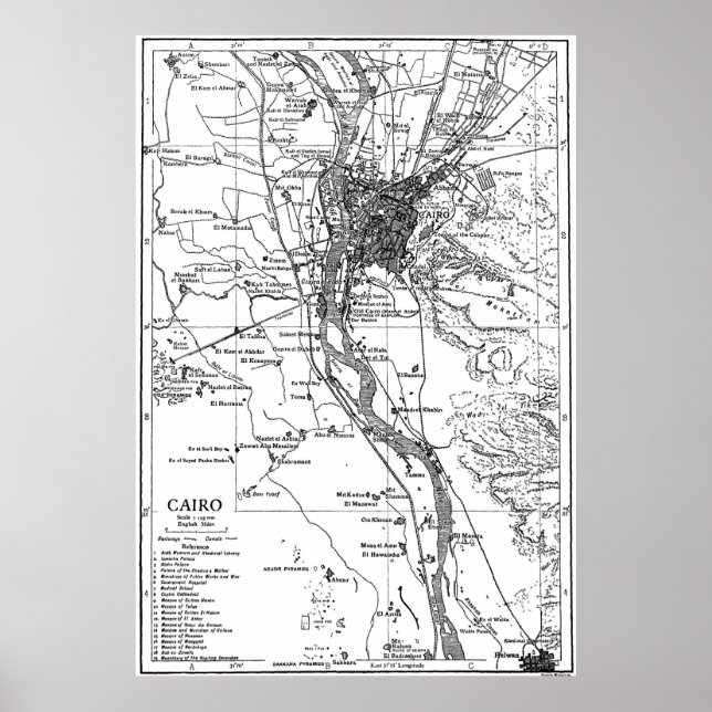 Pôster Mapa do Cairo no Egito (1911) (Frente)