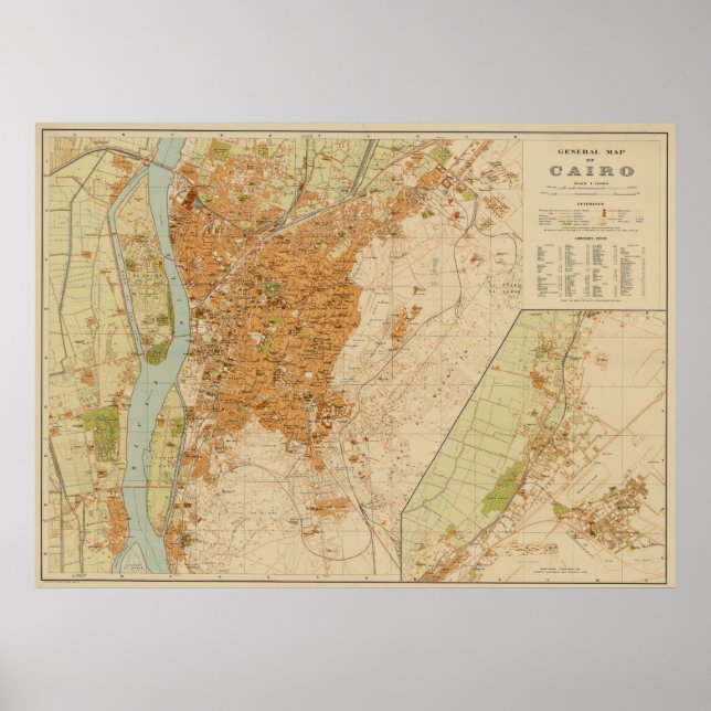 Poster Mapa do Cairo no Egito (1920) (Frente)