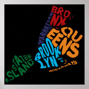 Pôster Mapa do Calligram de Boroughs Nova Iorque 5