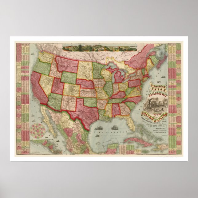 Pôster Mapa do Caminho de Ferro da União Americana 1872 (Frente)