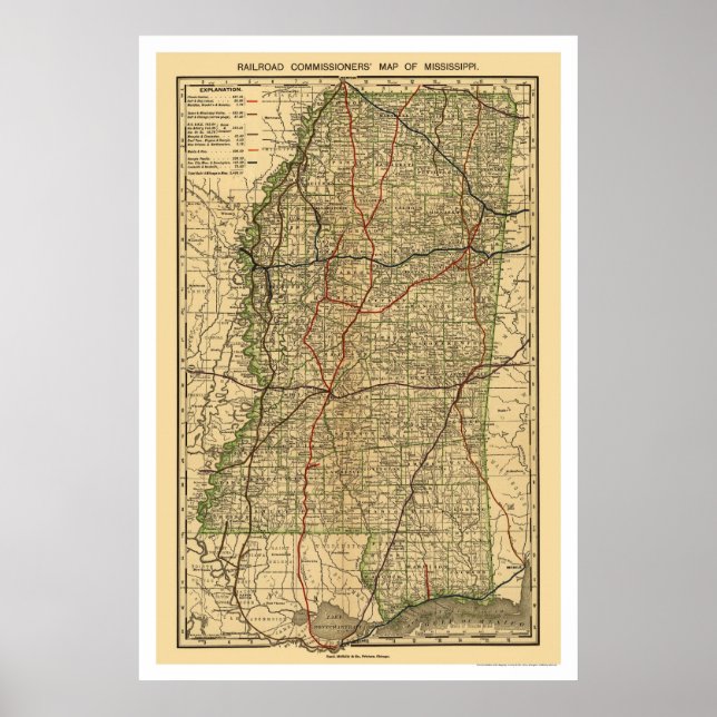 Poster Mapa do Caminho de Ferro do Mississippi 1888 (Frente)