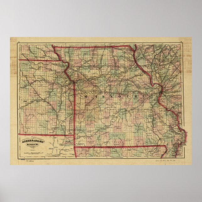 Pôster Mapa do Caminho de Ferro do Missouri (1872) (Frente)