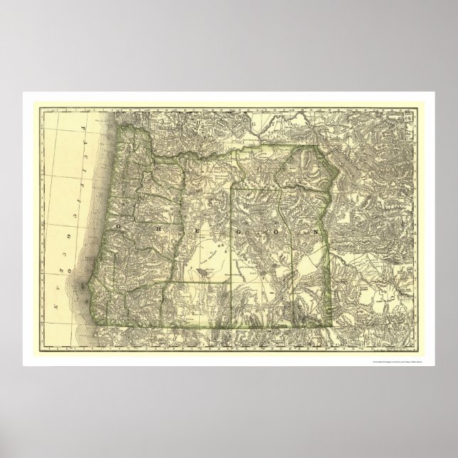 Pôster Mapa do Caminho de Ferro do Oregon 1876 (Frente)