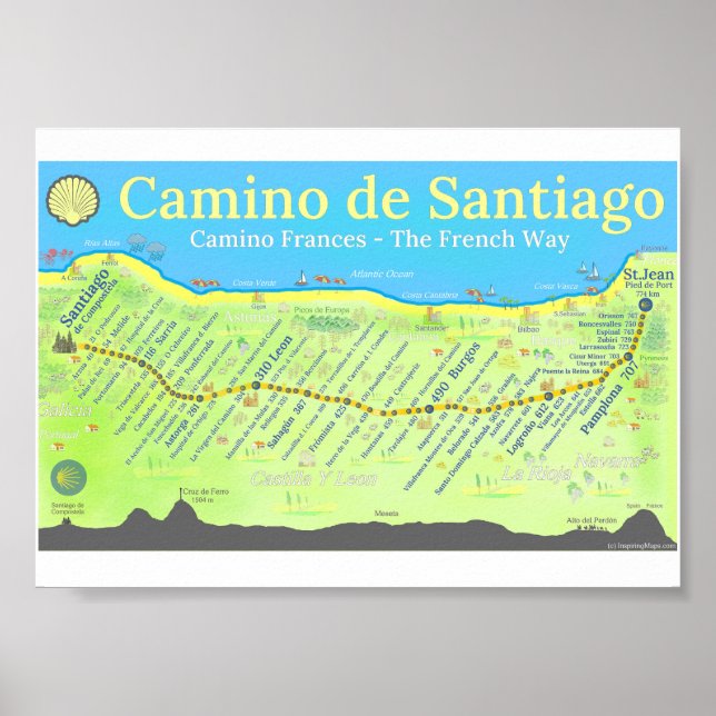 Poster Mapa do Caminho de Santiago (Frente)