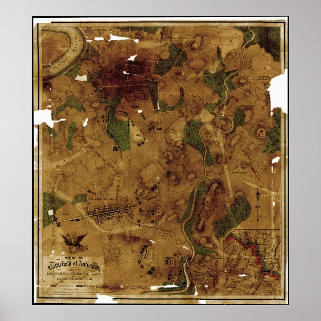 Poster Mapa do Campo de Batalha de Antietam 17 de setembr (Frente)