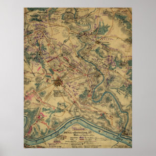 Poster Mapa do campo de batalha de Antietam do vintage