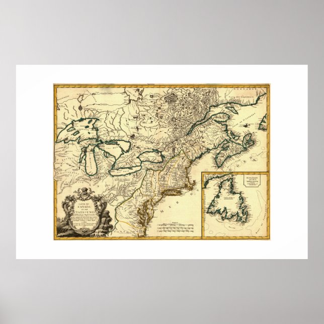 Pôster Mapa do Canadá e dos Estados Unidos em 1778 (Frente)