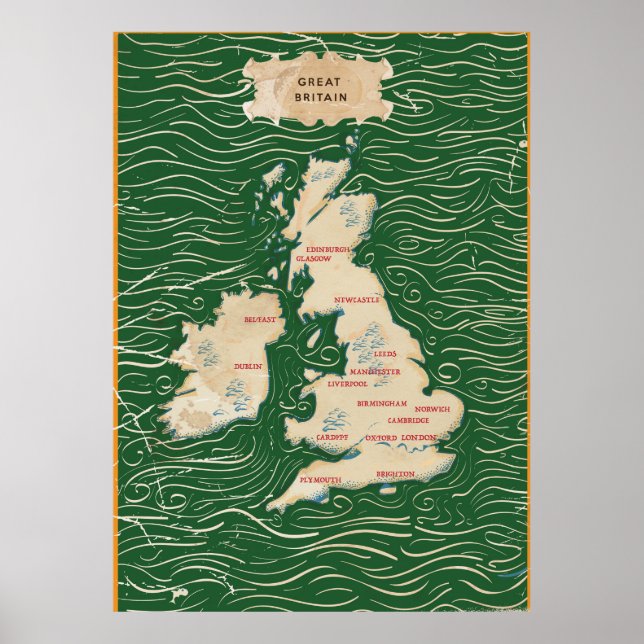Poster Mapa do Cartaz Antigo do Reino Unido (Frente)