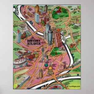 Pôster Mapa do centro dos desenhos animados de Atlanta
