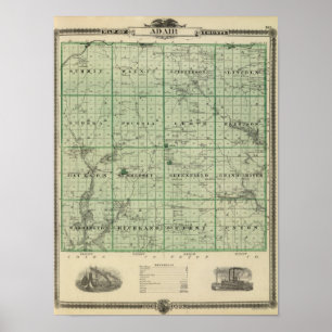 Poster Mapa do Condado de Adair, estado de Iowa