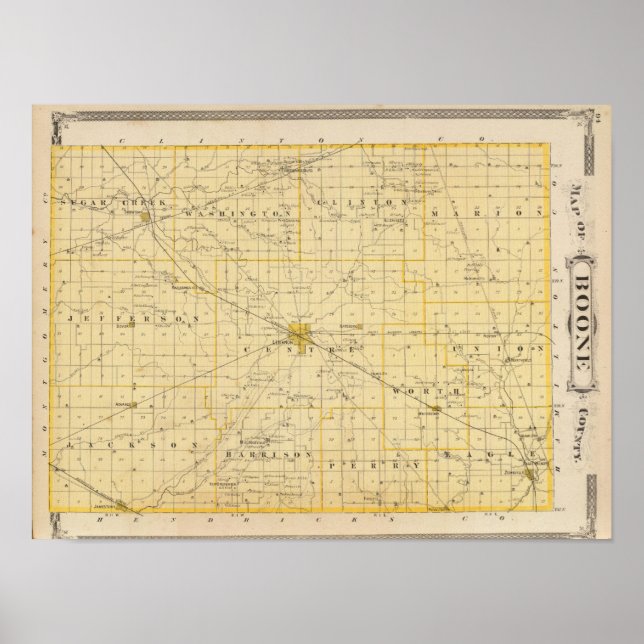 Pôster Mapa do Condado de Boone (Frente)