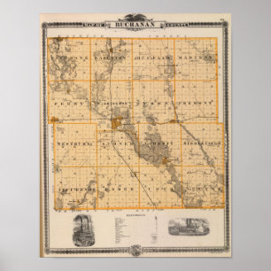 Pôster Mapa do Condado de Buchanan, estado de Iowa
