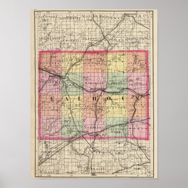 Pôster Mapa do Condado de Calhoun, Michigan (Frente)