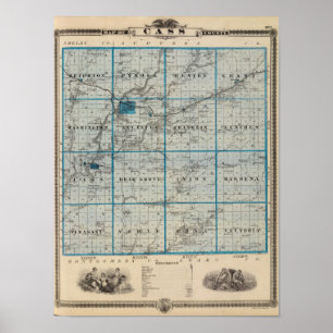 Pôster Mapa do Condado de Cass, Estado de Iowa