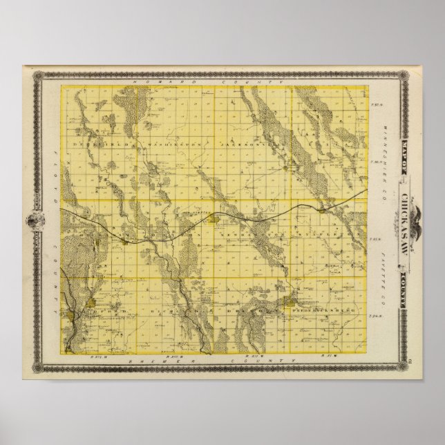 Poster Mapa do Condado de Chickasaw, Estado de Iowa (Frente)