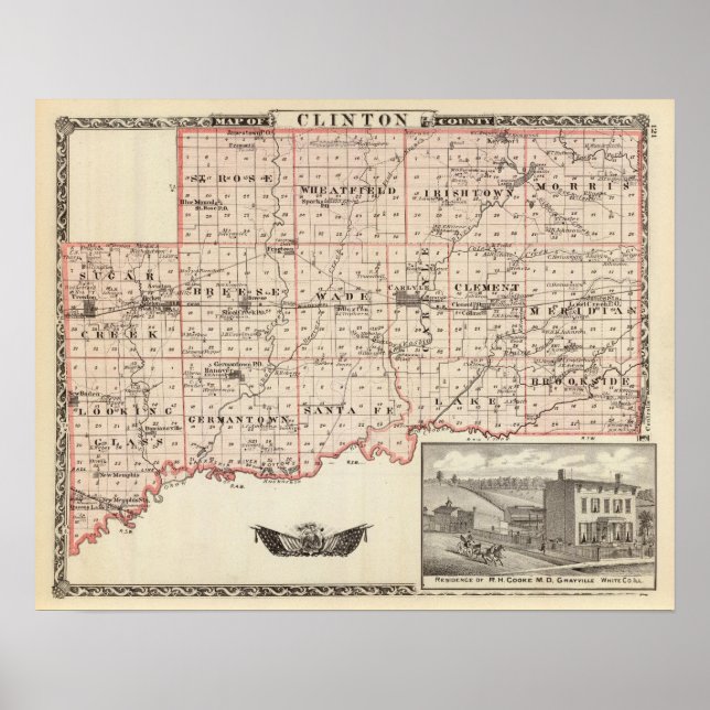 Pôster Mapa do Condado de Clinton (Frente)