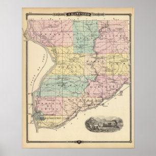 Poster Mapa do Condado de Crawford, Estado de Wisconsin