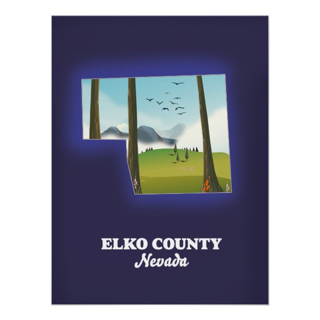 Pôster Mapa do Condado de Elko Nevada (Frente)