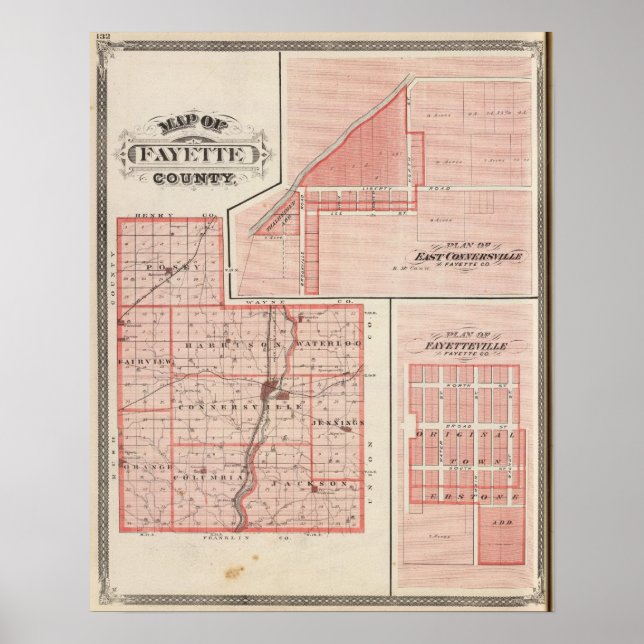Poster Mapa do Condado de Fayette com East Connersville (Frente)