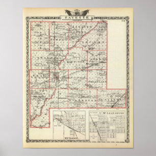 Pôster Mapa do Condado de Fayette, Mt Vernon e