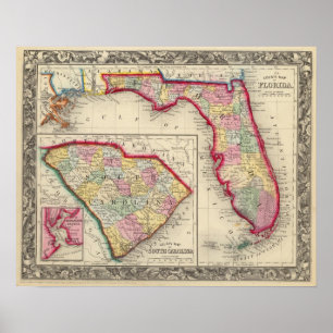 Pôster Mapa do condado de Florida