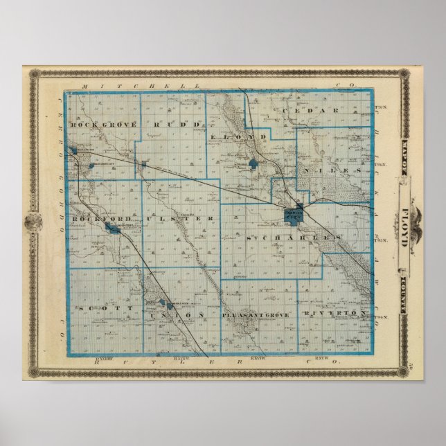 Poster Mapa do Condado de Floyd, Estado de Iowa (Frente)
