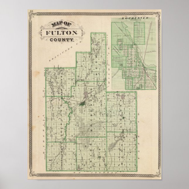 Pôster Mapa do Condado de Fulton com Rochester, Fulton Co (Frente)