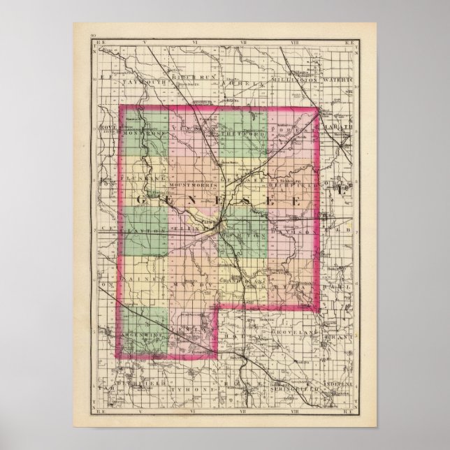 Pôster Mapa do Condado de Genesee, Michigan (Frente)