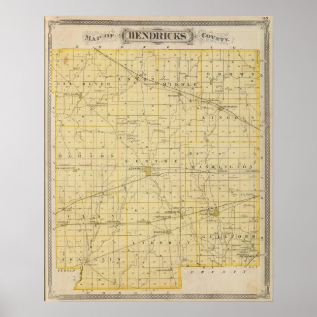 Pôster Mapa do condado de Hendricks (Frente)