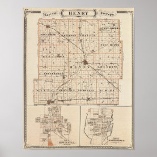 Pôster Mapa do Condado de Henry com castelo novo,
