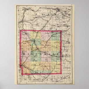 Pôster Mapa do Condado de Hillsdale, Michigan