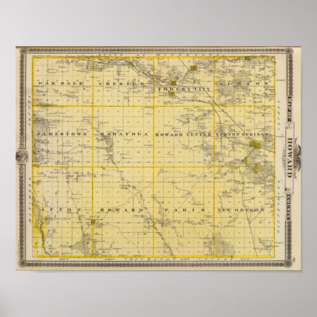 Pôster Mapa do Condado de Howard, Estado de Iowa (Frente)