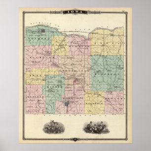 Poster Mapa do Condado de Iowa, Estado de Wisconsin