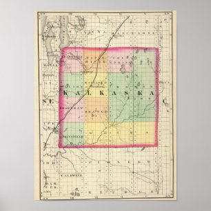 Poster Mapa do condado de Kalkaska, Michigan