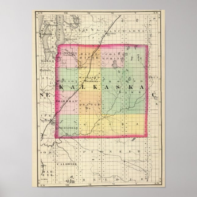 Poster Mapa do condado de Kalkaska, Michigan (Frente)