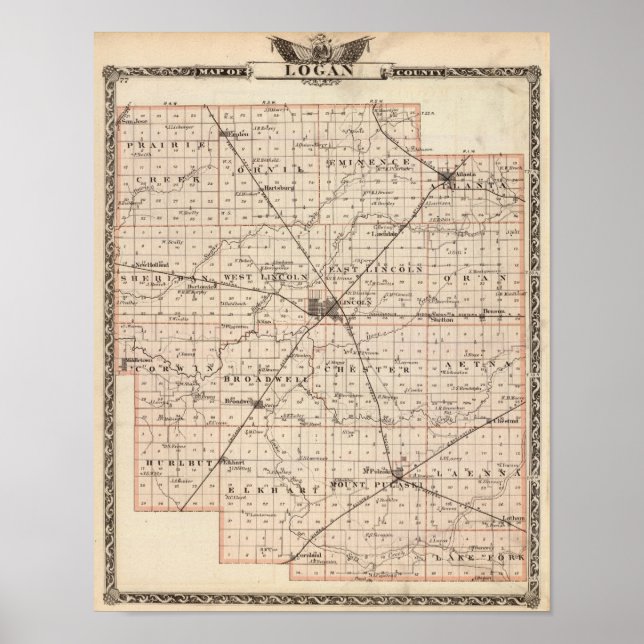 Pôster Mapa do Condado de Logan (Frente)