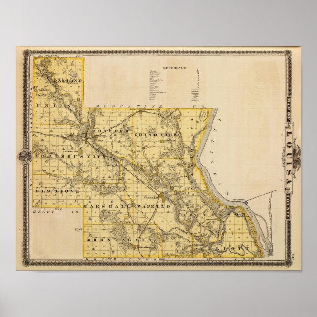 Pôster Mapa do Condado de Louisa, Estado de Iowa (Frente)