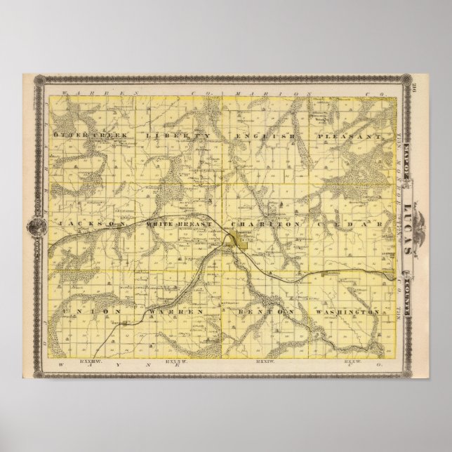 Poster Mapa do Condado de Lucas, Estado de Iowa (Frente)