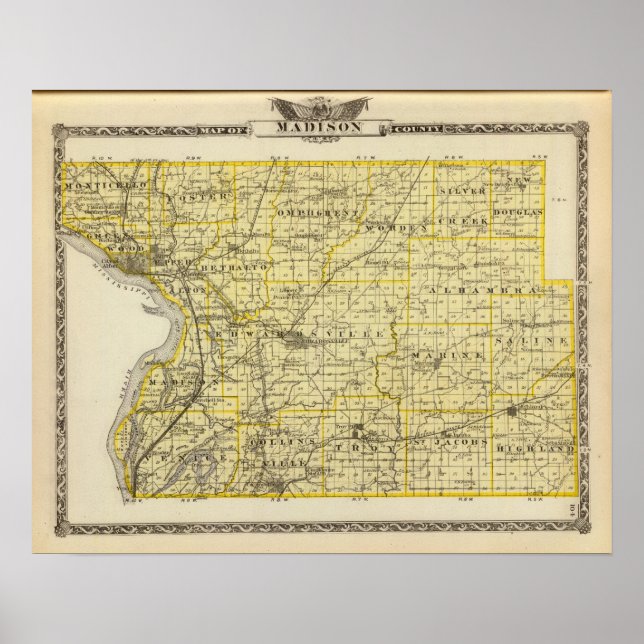 Pôster Mapa do Condado de Madison (Frente)