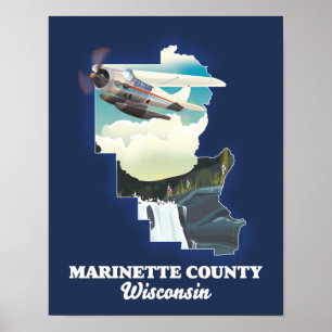 Poster Mapa do Condado de Marinette Wisconsin