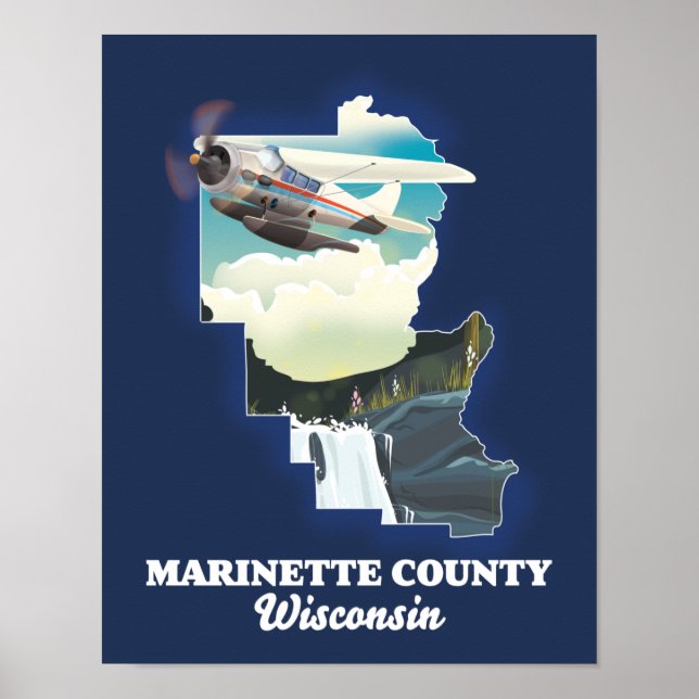 Poster Mapa do Condado de Marinette Wisconsin (Frente)