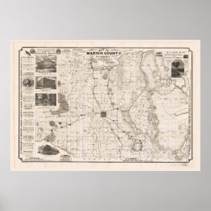 Poster Mapa do Condado de Marion, Flórida (1892)