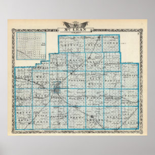 Pôster Mapa do Condado de McLean e de Le Roy