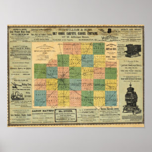 Pôster Mapa do Condado de McLean, Illinois 1886