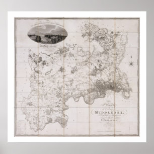 Pôster Mapa do condado de Middlesex, publicado 1819